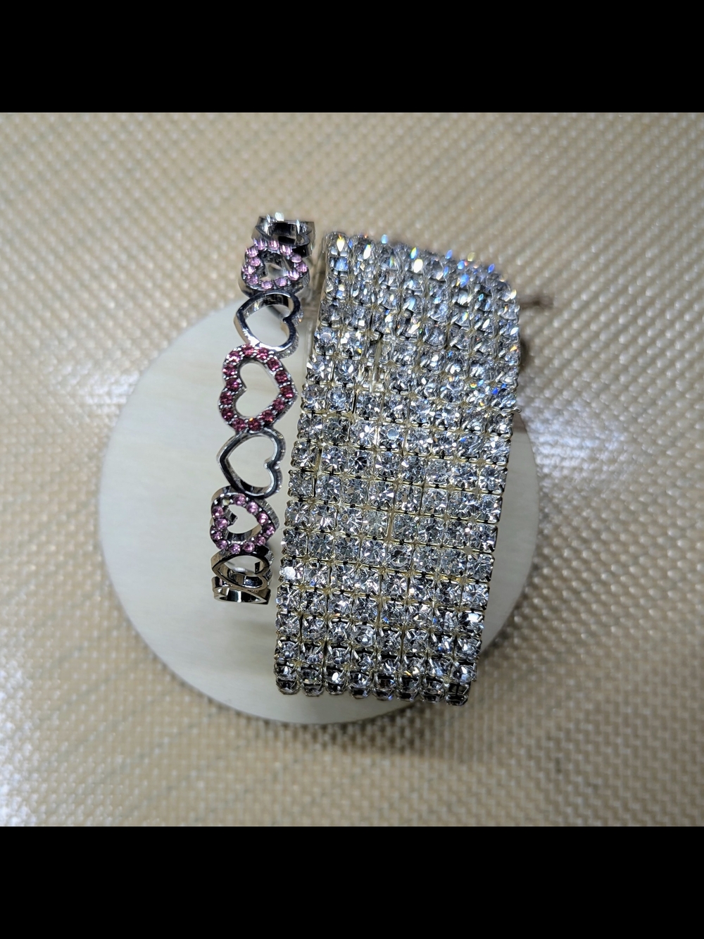 Rhinestone Crystal Stretch Bracelet Set with Pink Heart Accent Bracelet